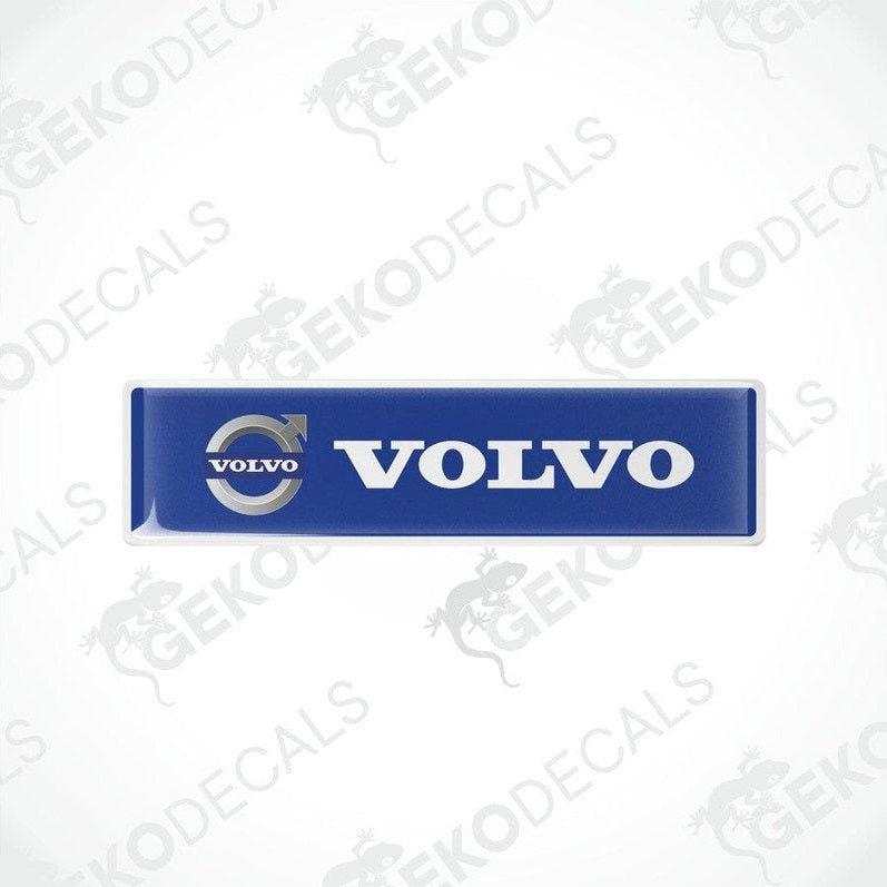 Two rectangular blue vinyl decals with the Volvo logo in white.
