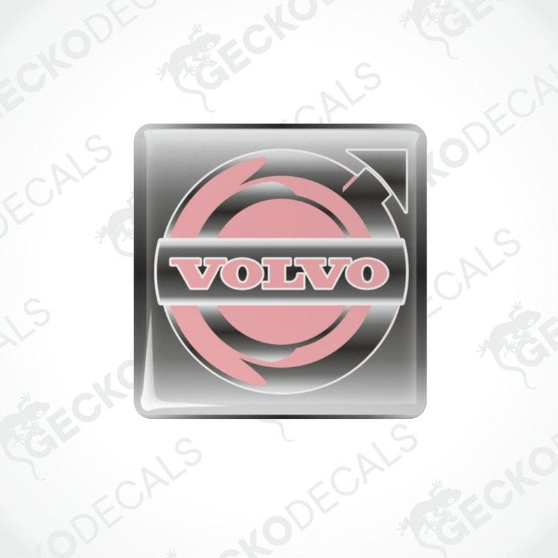 Pink and white vinyl stickers with a Volvo brand logo.