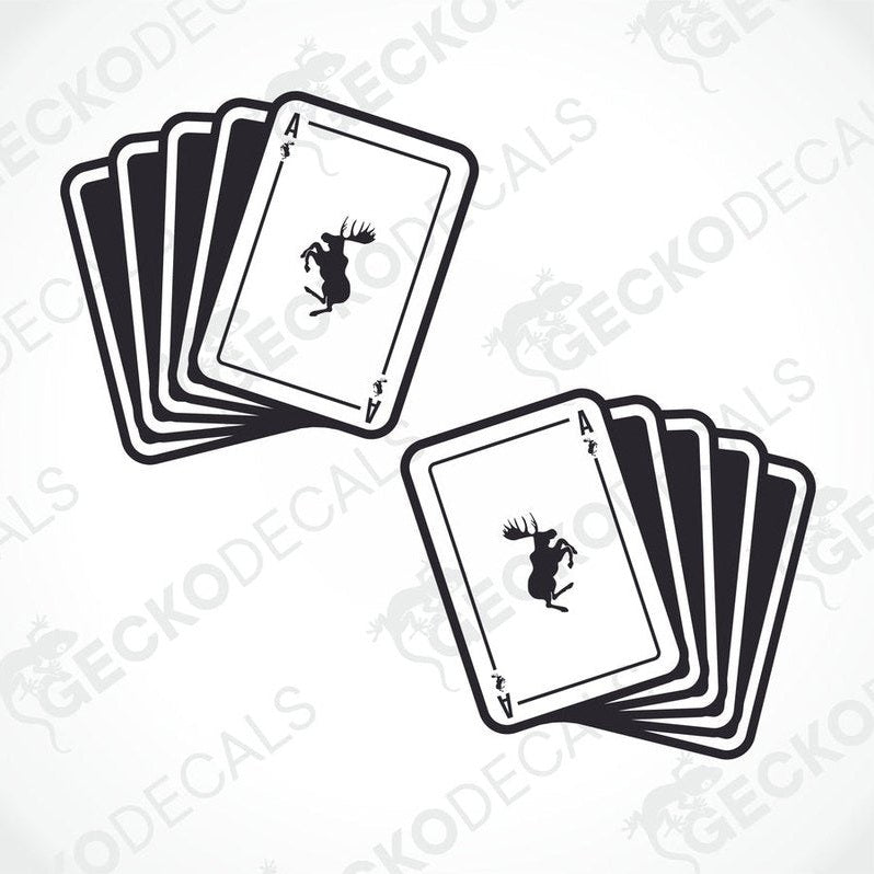 Two die cut black and white stickers depicting a stack of playing cards with a Volvo logo in the center on each card.