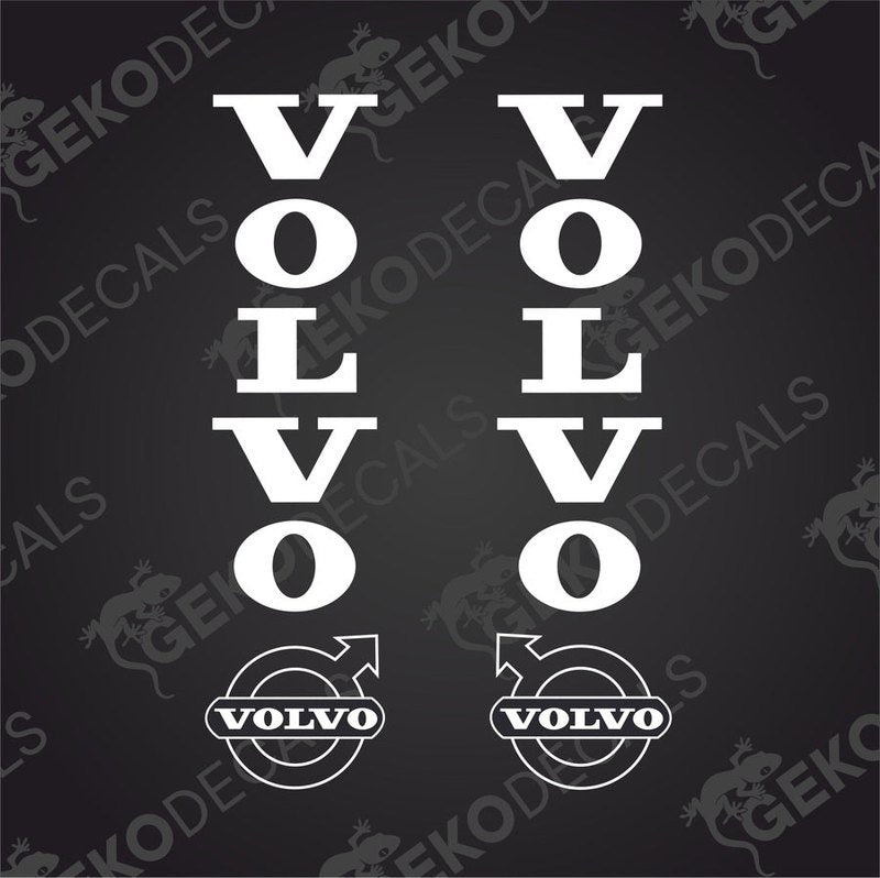 Two black stickers with the Volvo brand logo and the word 'VOLVO' in white.