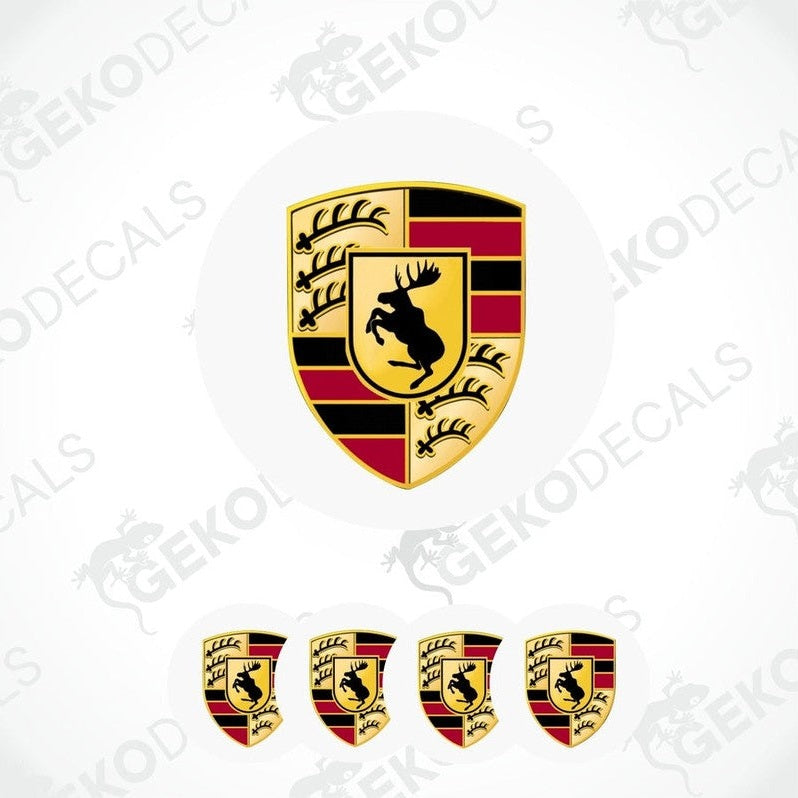 A set of vinyl decals featuring a VOLVO moose logo on a shield shape with red, yellow, and black stripes. Intended for use as car decals.
