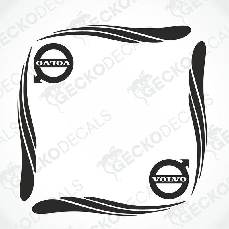 A pair of black side window decals for a Volvo vehicle, featuring the Volvo and Onto logos within a stylized frame design.