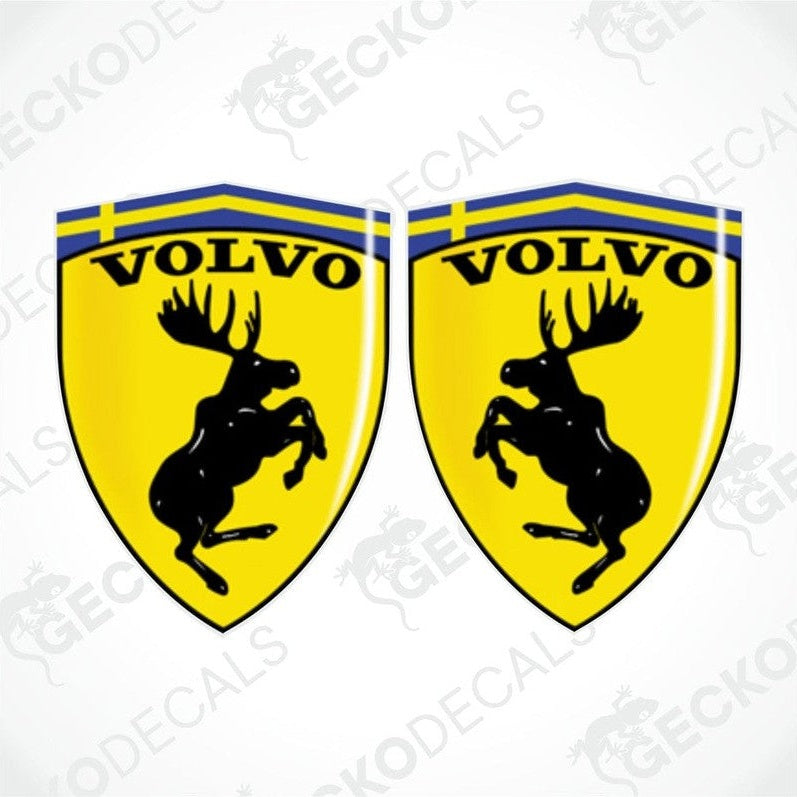 Two yellow vinyl decals with the SWEDEN Volvo brand logo and a moose silhouette on a white background