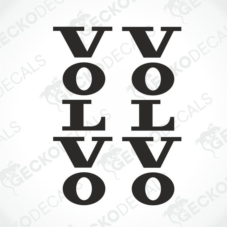 Two black Volvo brand stickers displayed vertically.
