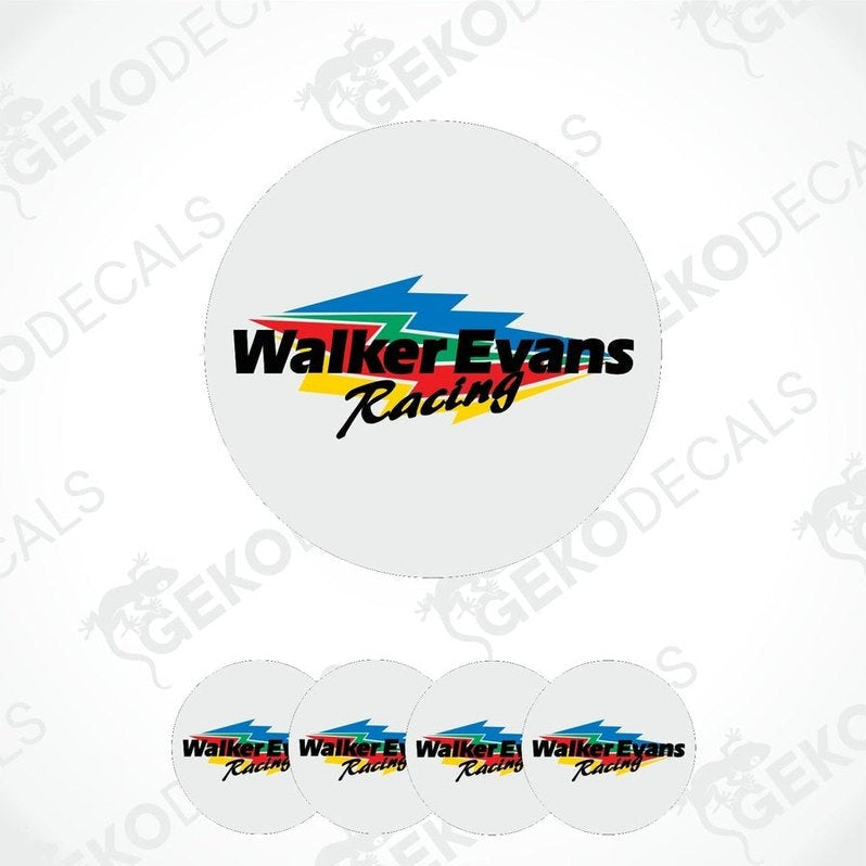 A set of four white vinyl decals with the WALKER EVANS Racing logo.