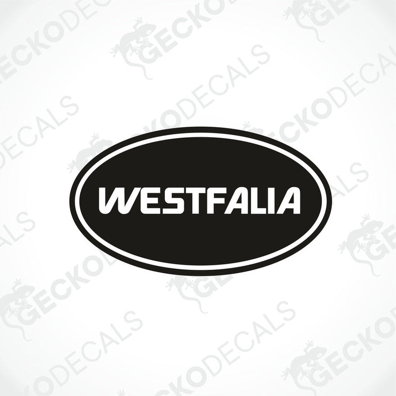 White Westfalia oval car decal on transfer paper for caravan interior or exterior