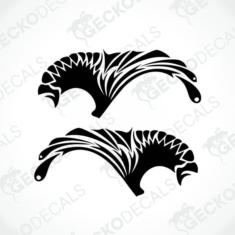 A set of two black and white wing-shaped decals.