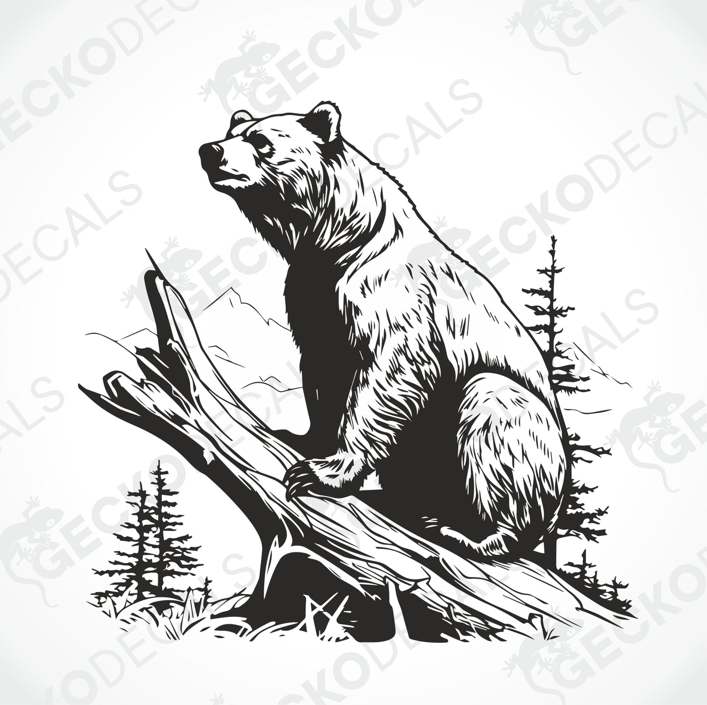 THE BEAR IS SITTING ON A STUMP