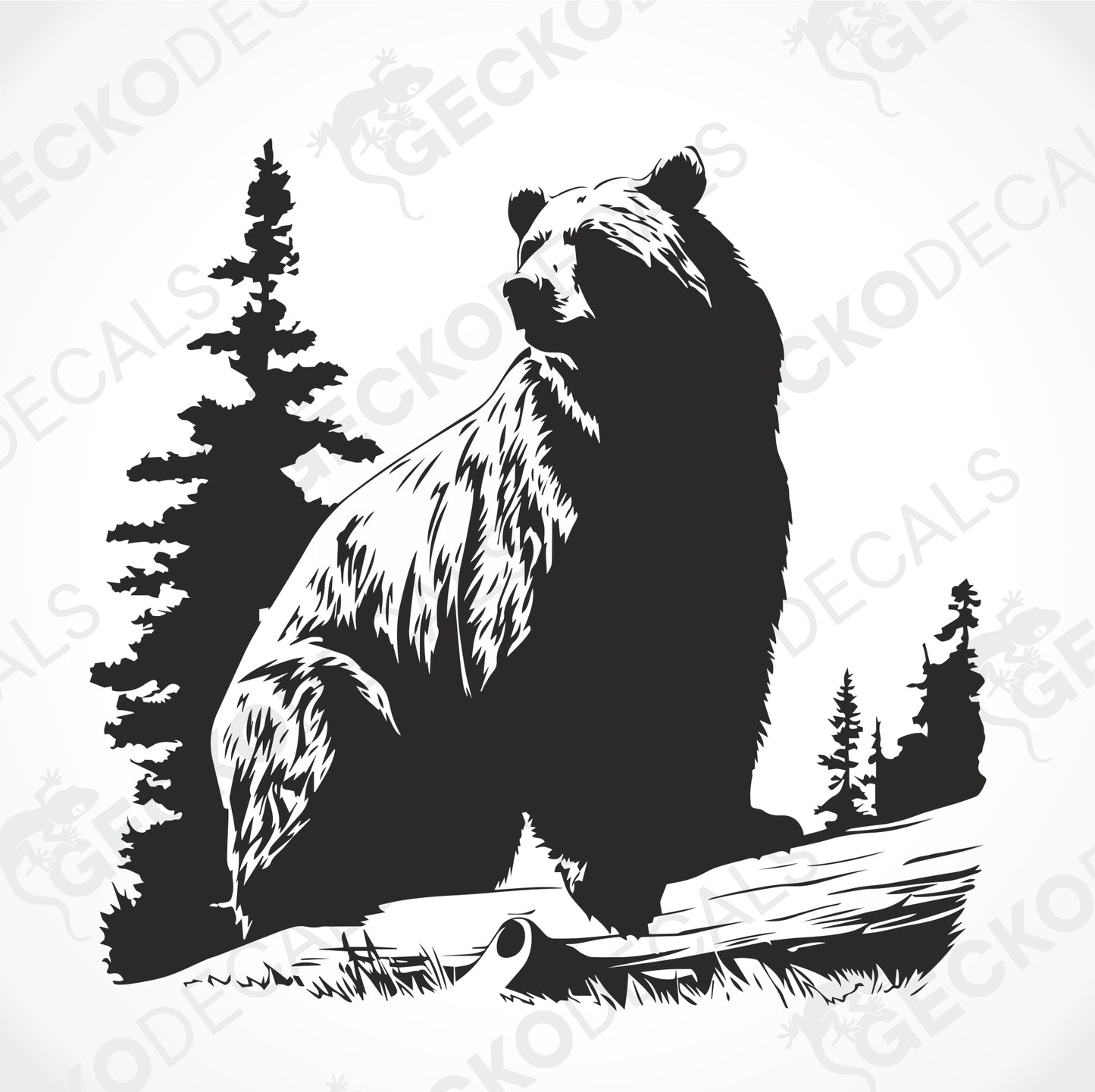 THE BEAR IS SITTING ON A STUMP