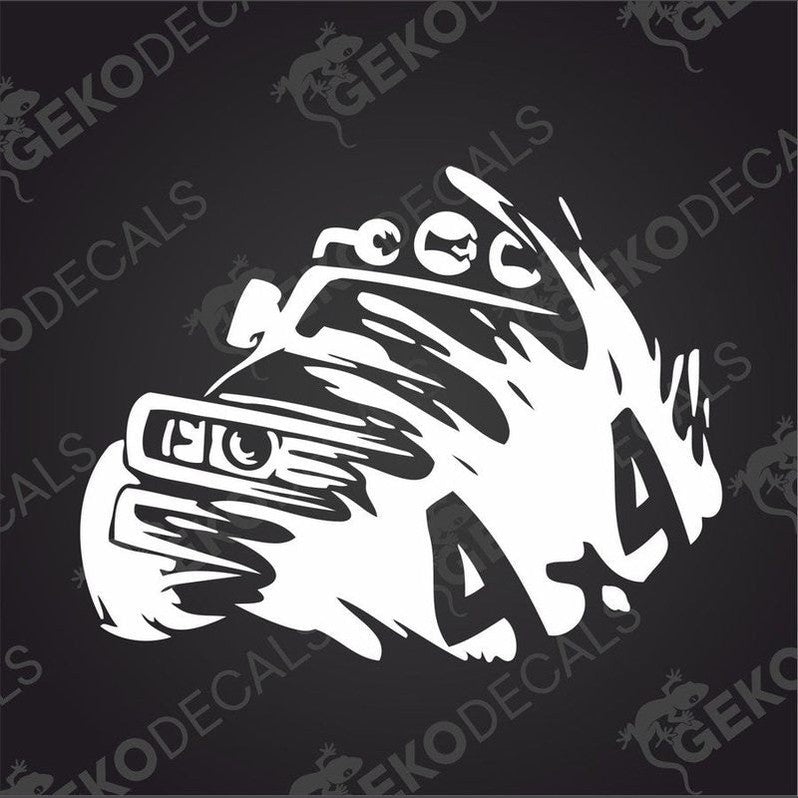 Black and white 4x4 off-road vehicle die cut decal on transfer paper
