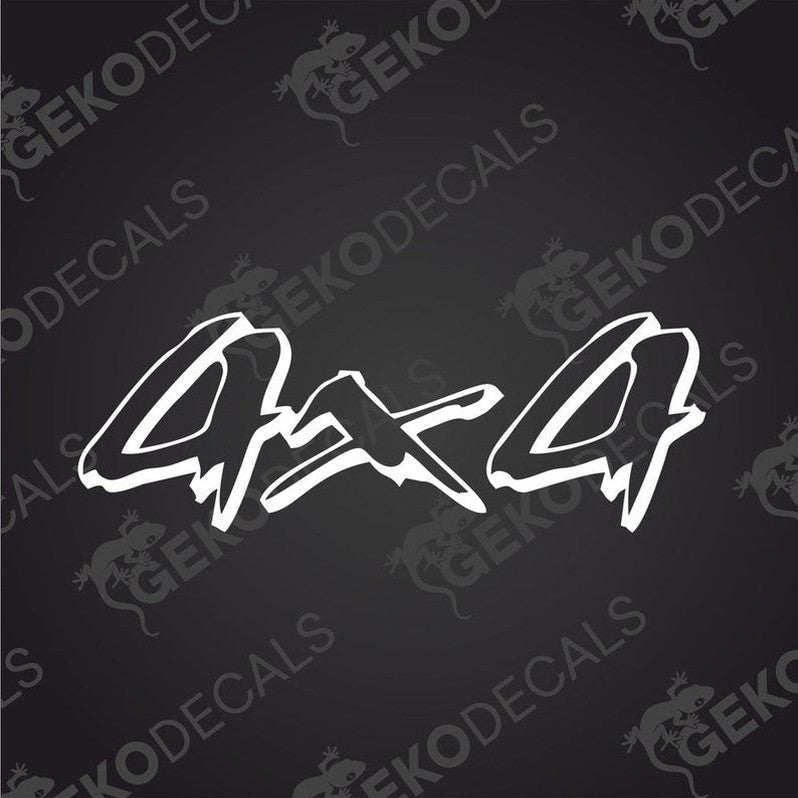 White 4x4 graffiti style die cut car decal on dark background
