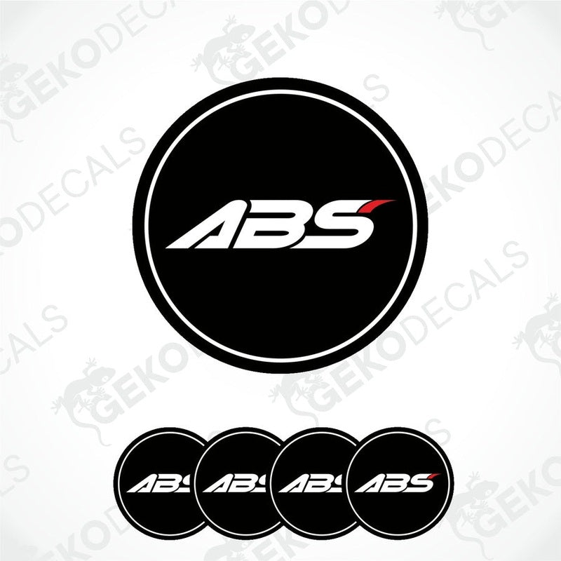 A set of four black vinyl stickers with the ABS logo printed on them.