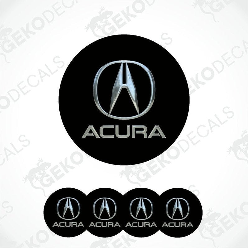 A set of four black vinyl stickers with the ACURA logo printed on them.
