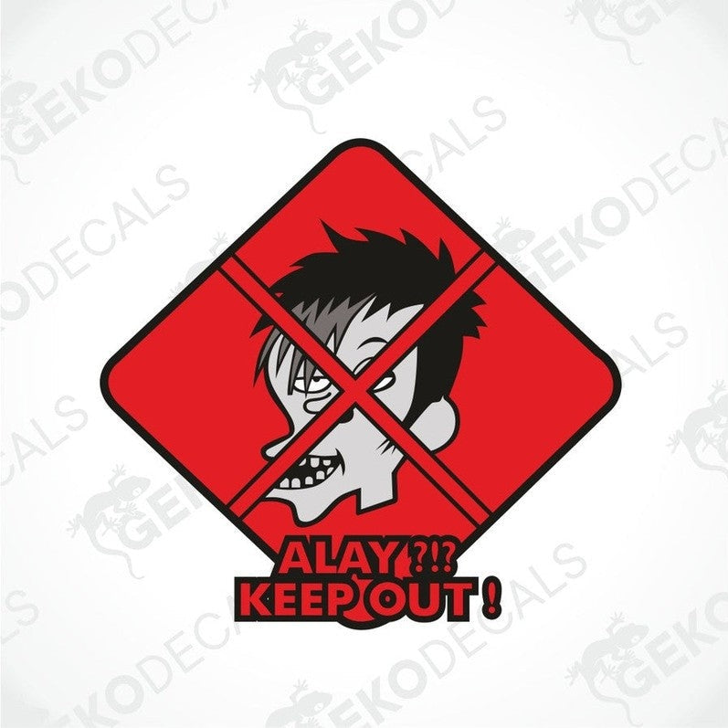 Red diamond zombie decal with ALAY KEEP OUT text and black border for exterior or interior use