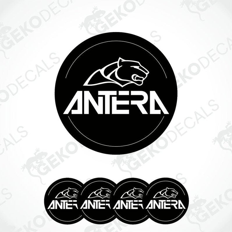 A set of black and white vinyl stickers with the 'ANTERA' brand logo.