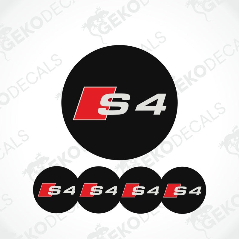 A set of four black vinyl stickers with a red 'AUDI S4' logo for car decals.