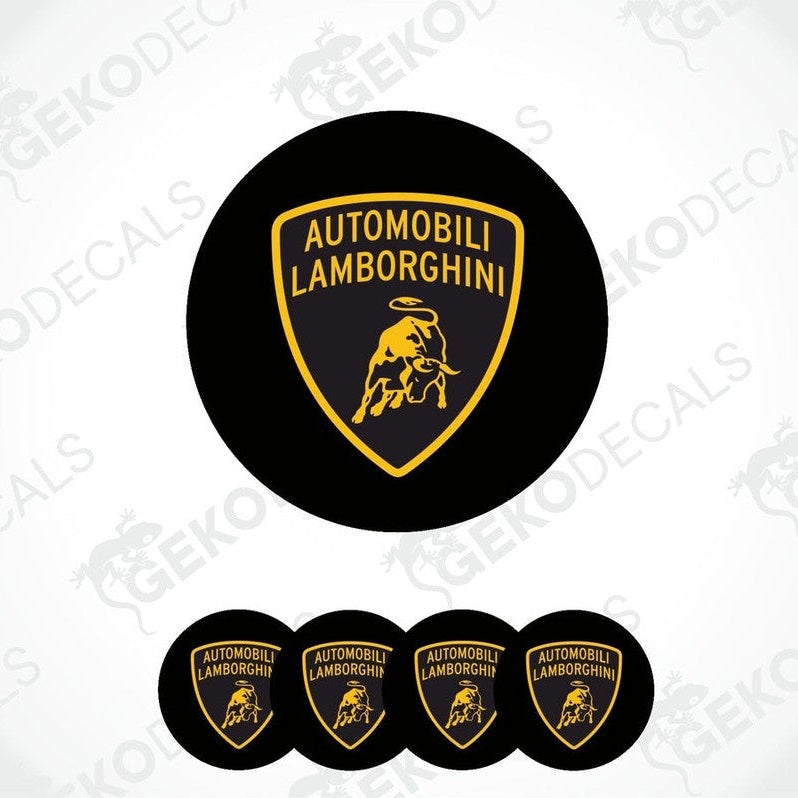 A set of four black vinyl stickers with the Automobili Lamborghini logo on them.