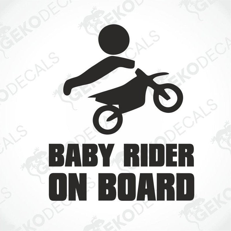 Black Baby Rider On Board die cut decal with motorcycle silhouette for car window