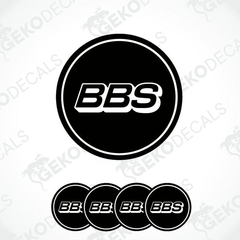 A set of four black vinyl decals with the 'BBS' logo in white.