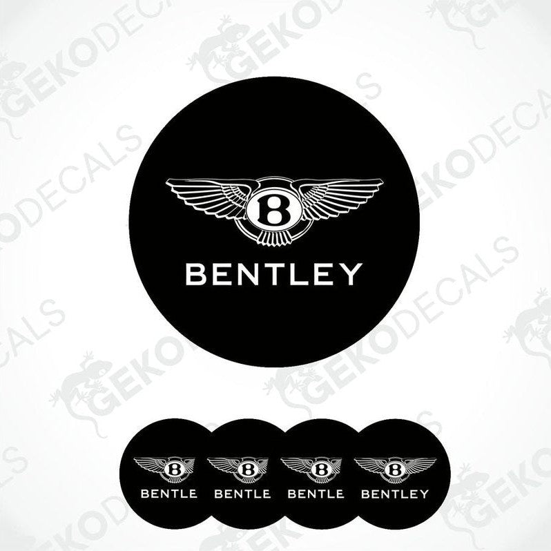Set of four black round car decals with the Bentley logo in the center.
