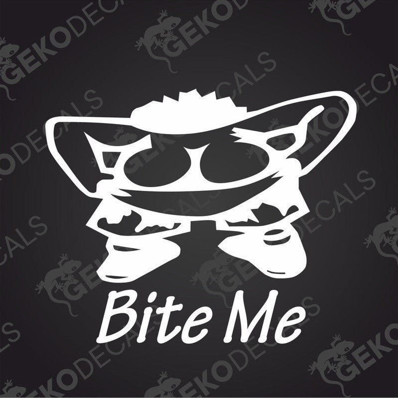 Seen from behind, a character is pulling down their trousers, and the text "BITE ME" is written underneath.