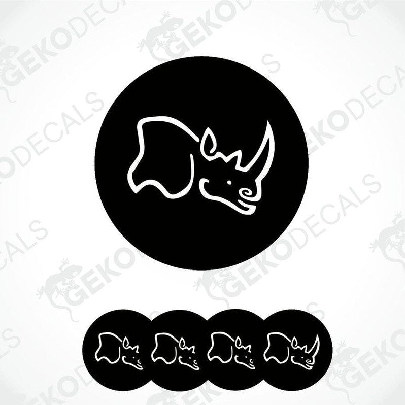 A set of four black vinyl stickers with a rhinoceros design and the text 'Black Rhino's Alloys'.