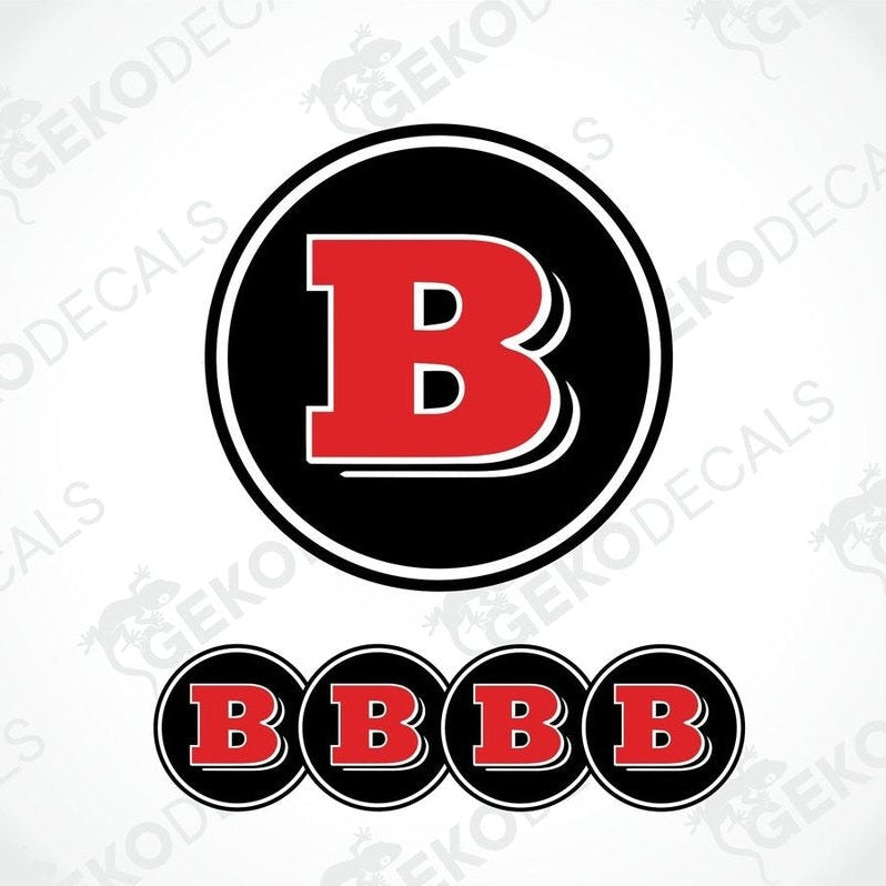 Set of four BRABUS logo vinyl decals with a polyurethane coating, predominantly red and black in color.