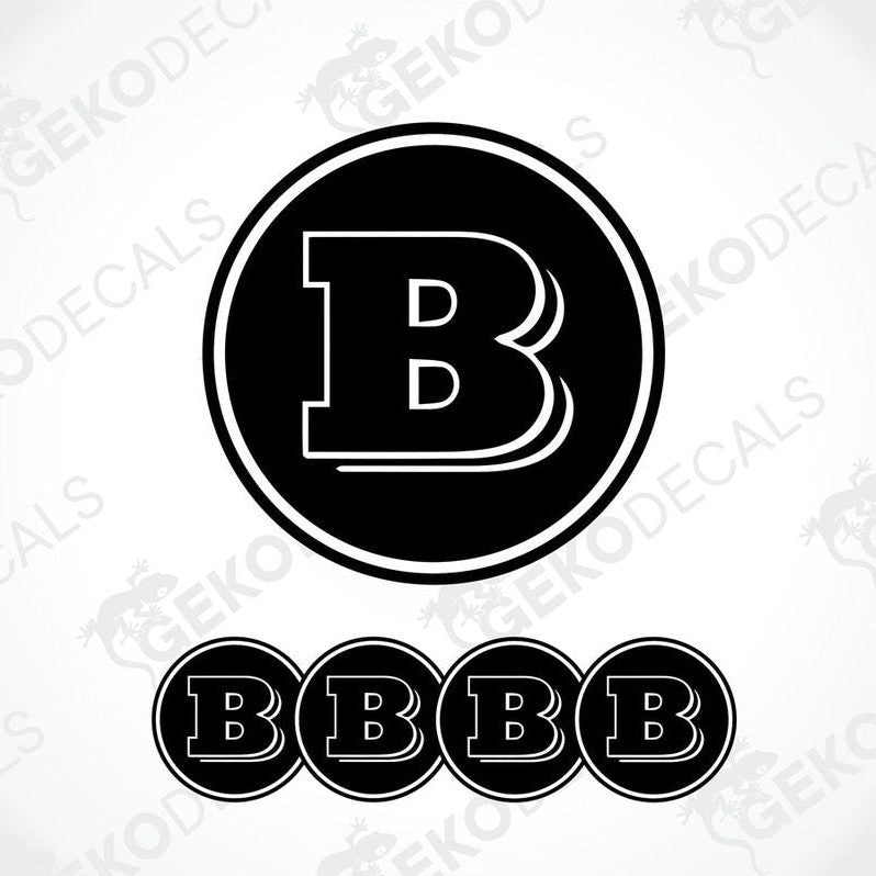A set of four BRABUS branded vinyl decals with a polyurethane coating, predominantly black in color, displayed on a white background.