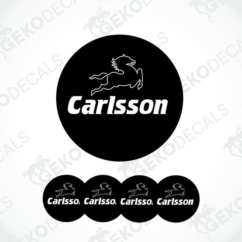 Set of four black and white vinyl decals with the Carlsson brand logo.