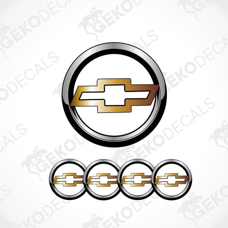 Four white rim stickers with gold Chevrolet logo