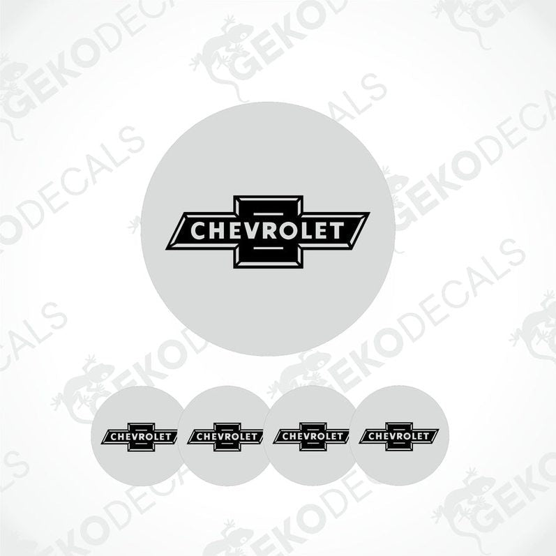 A set of four white vinyl decals with the black Chevrolet logo.