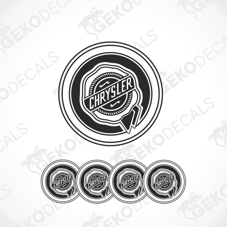 A set of black vinyl decals with the Chrysler logo, including one large decal and four smaller dome-shaped decals.