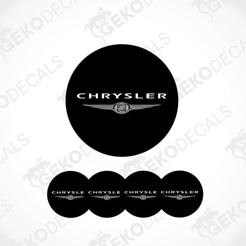 A set of black vinyl decals with the Chrysler logo applied on them, typically used for car customization.