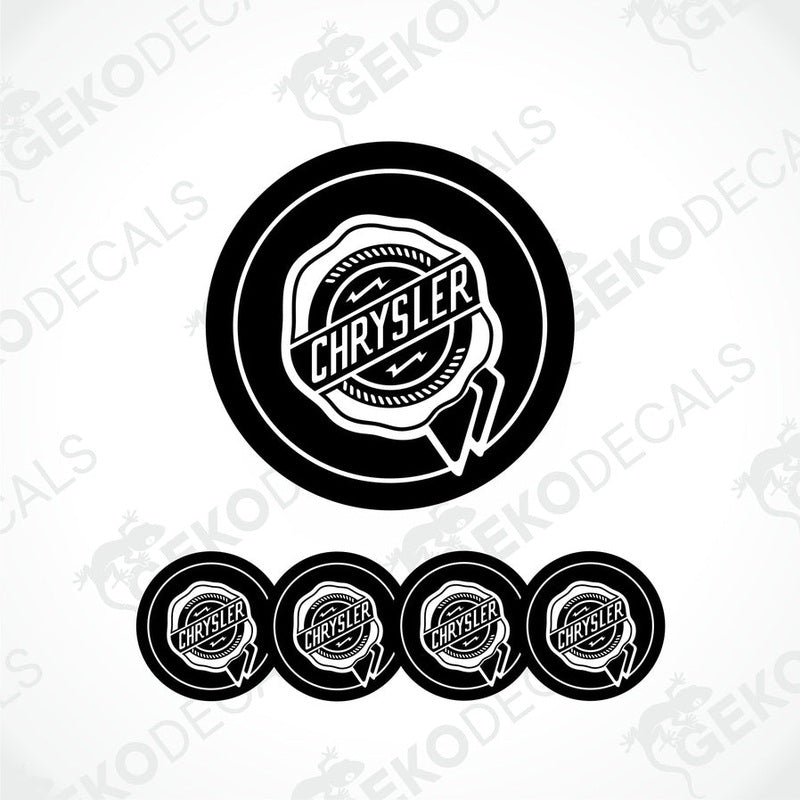 A set of black vinyl decals with the Chrysler logo applied on a white background, typically used as car stickers.