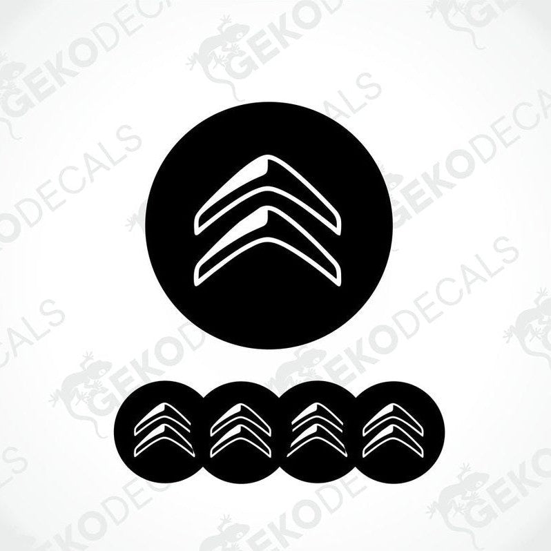 A set of four black vinyl stickers with a white chevron pattern, designed to be applied on car wheels or caps.