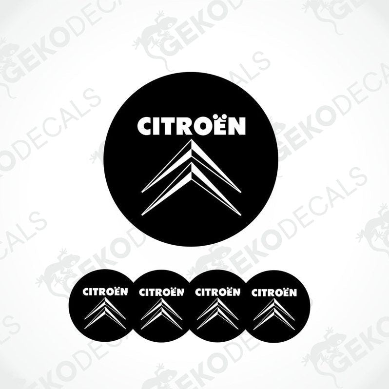 A set of black vinyl decals with the CITROEN logo, intended for use as car wheel stickers.