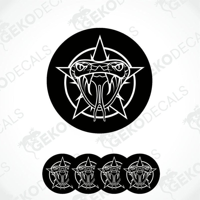 Set of four black vinyl stickers with the image of a white snake Cobra.
