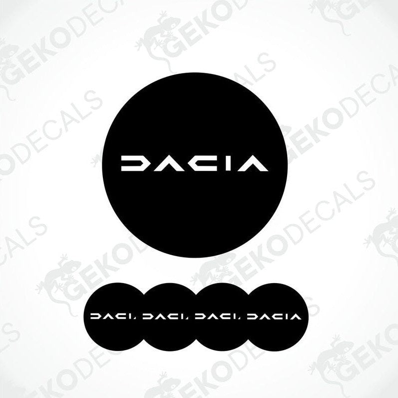 Set of four black vinyl decals with the DACIA logo, designed for use as car wheel stickers.