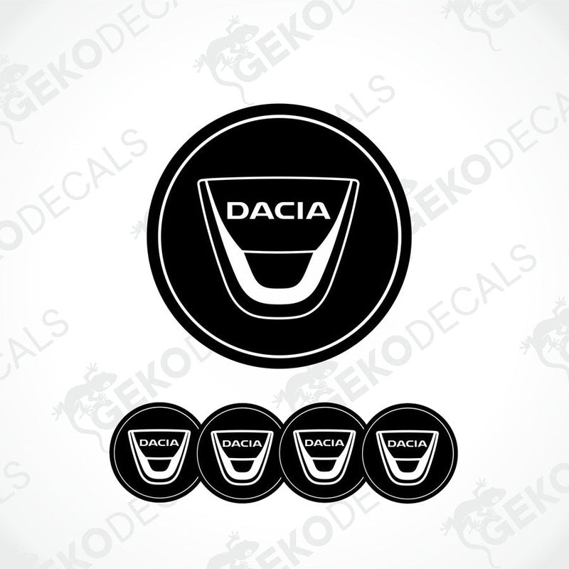 A set of four black vinyl stickers with a DACIA logo design, displayed against a white background.
