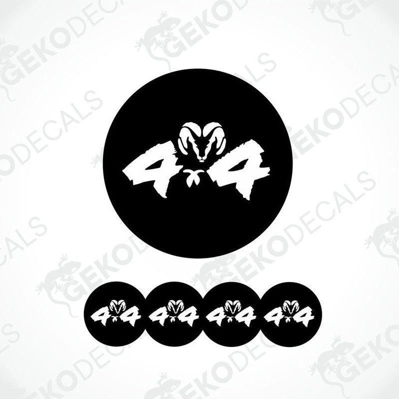A set of black vinyl decals with the text '4X4 DODGE' and a graphic of a ram's head, designed for use as car stickers.