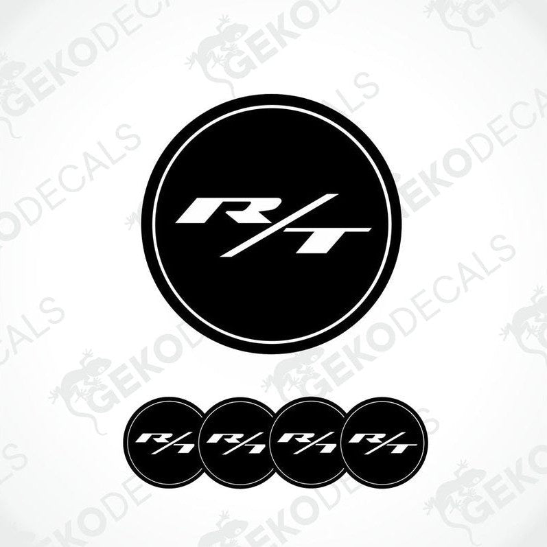 A set of black vinyl decals with the DODGE 'R/T' logo designed for use on vehicles, including a larger decal and three smaller ones.