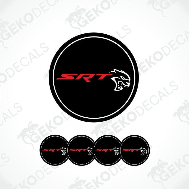 Set of four black, red, and white vinyl decals with the SRT Hellcat Demon logo.