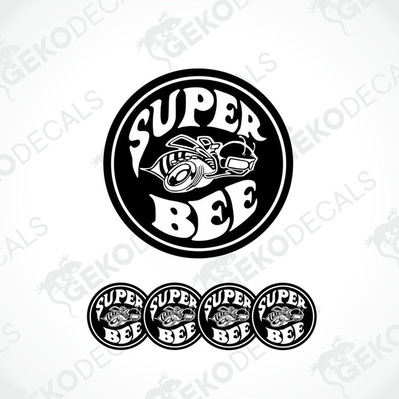 A set of black vinyl decal with the text 'SUPER BEE' and an illustration of a bee.