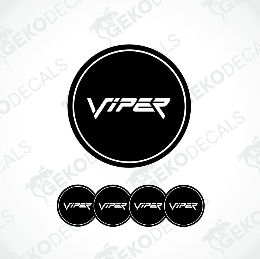 A set of black vinyl decals with the text 'DODGE Viper' on them, typically used as car wheel stickers.