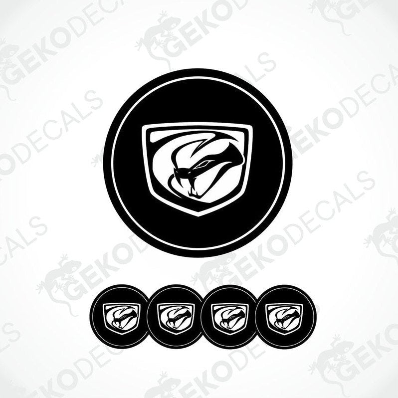 A set of four black vinyl stickers with a geometric DODGE Viper design, displayed against a white background.