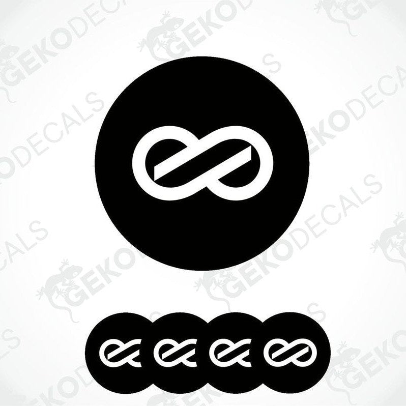 A set of four black vinyl stickers with a white Enkei logo design.