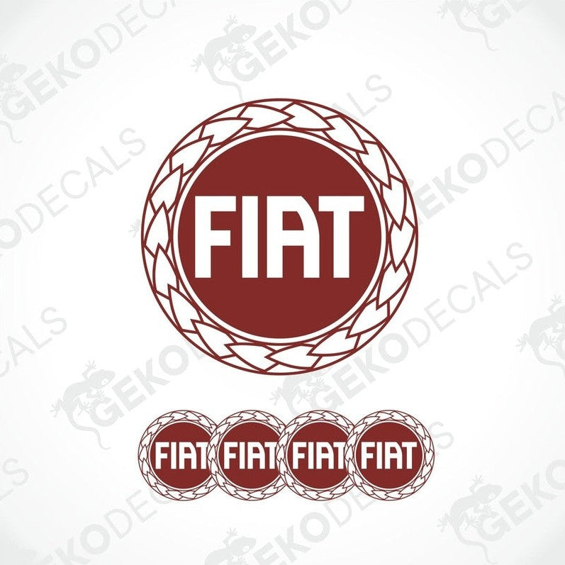 A set of four red vinyl decals with the Fiat logo, designed for use as car stickers.