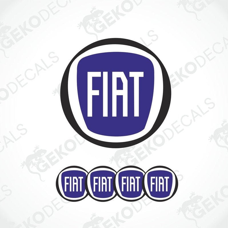 A set of four blue vinyl decals with the Fiat brand logo.