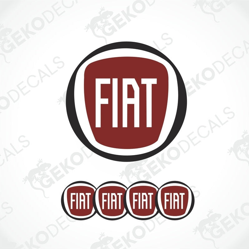 A set of four black vinyl decals with the big FIAT logo dark red and white inside.