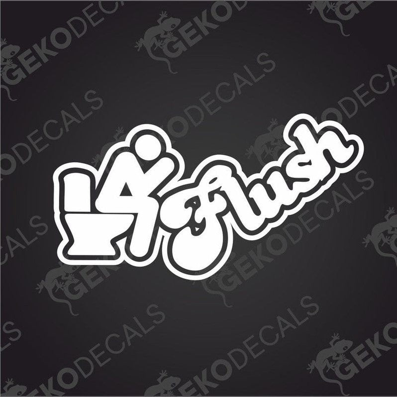 White Flush toilet decal with cursive text and pictogram on transfer paper